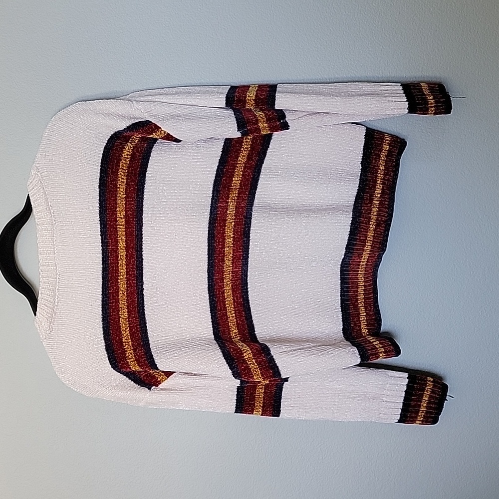 Cloudchaser VSCO Cute Casual Crop Fleece Striped Sweater Large - Picture 7 of 7